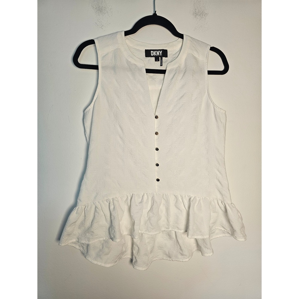 [Minimalist] DKNY Peplum Blouse Womens XS White Textured Sleeveless UE2TQ182